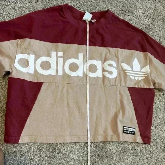 Adidas Colorblock Boxy retro Cropped Tee Top Sz M Logo Retro Athletic Oversized - Picture 9 of 10
